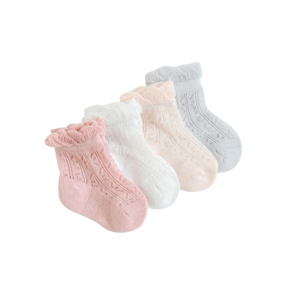 Anti Blister Sock - 4 Paar Süße Baumwoll-Baby-Rüschensocken, Hohle Rutschfeste